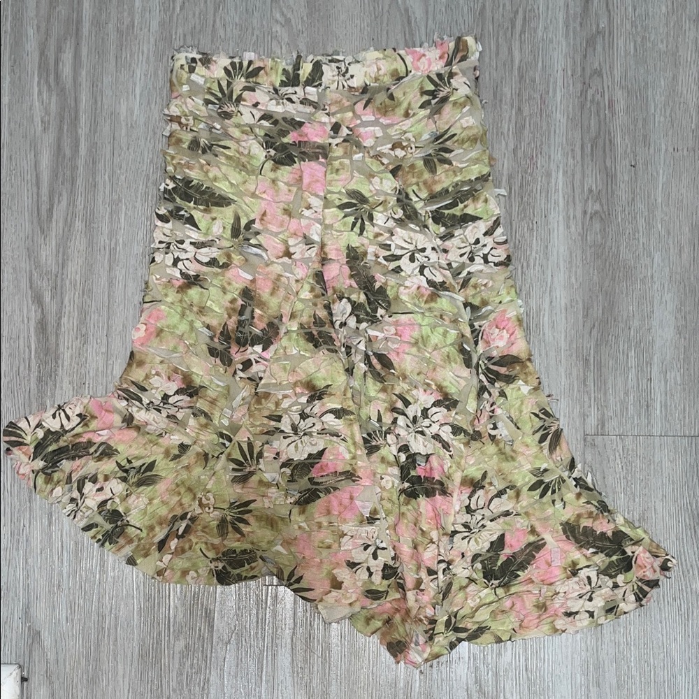 Vintage Floral Asymmetrical Midi Skirt Large